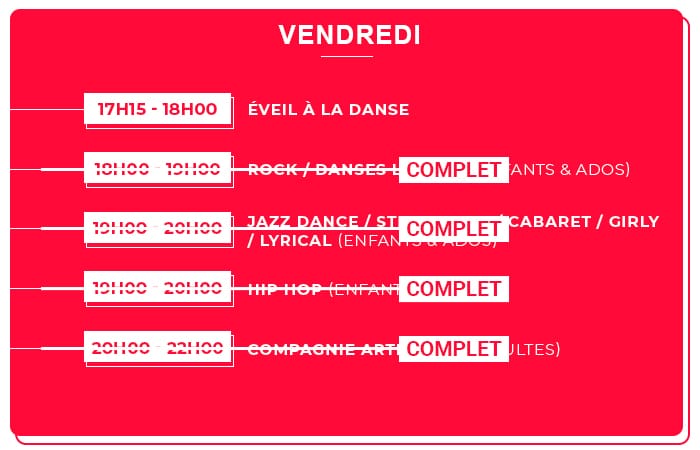 Planning - Vendredi - Dance Center Montbrison