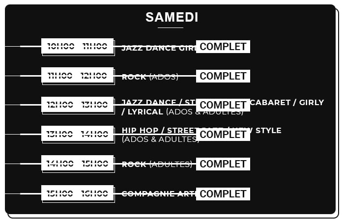 Planning du samedi - Saison 26/27